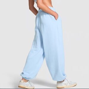 Victoria’s Secret Pink Icy Blue Campus Fleece Oversized Sweatpants Jogger Pants